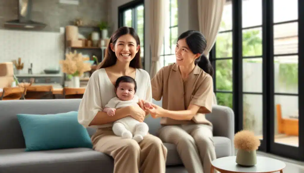 产褥期保姆在厨房准备传统的产后膳食