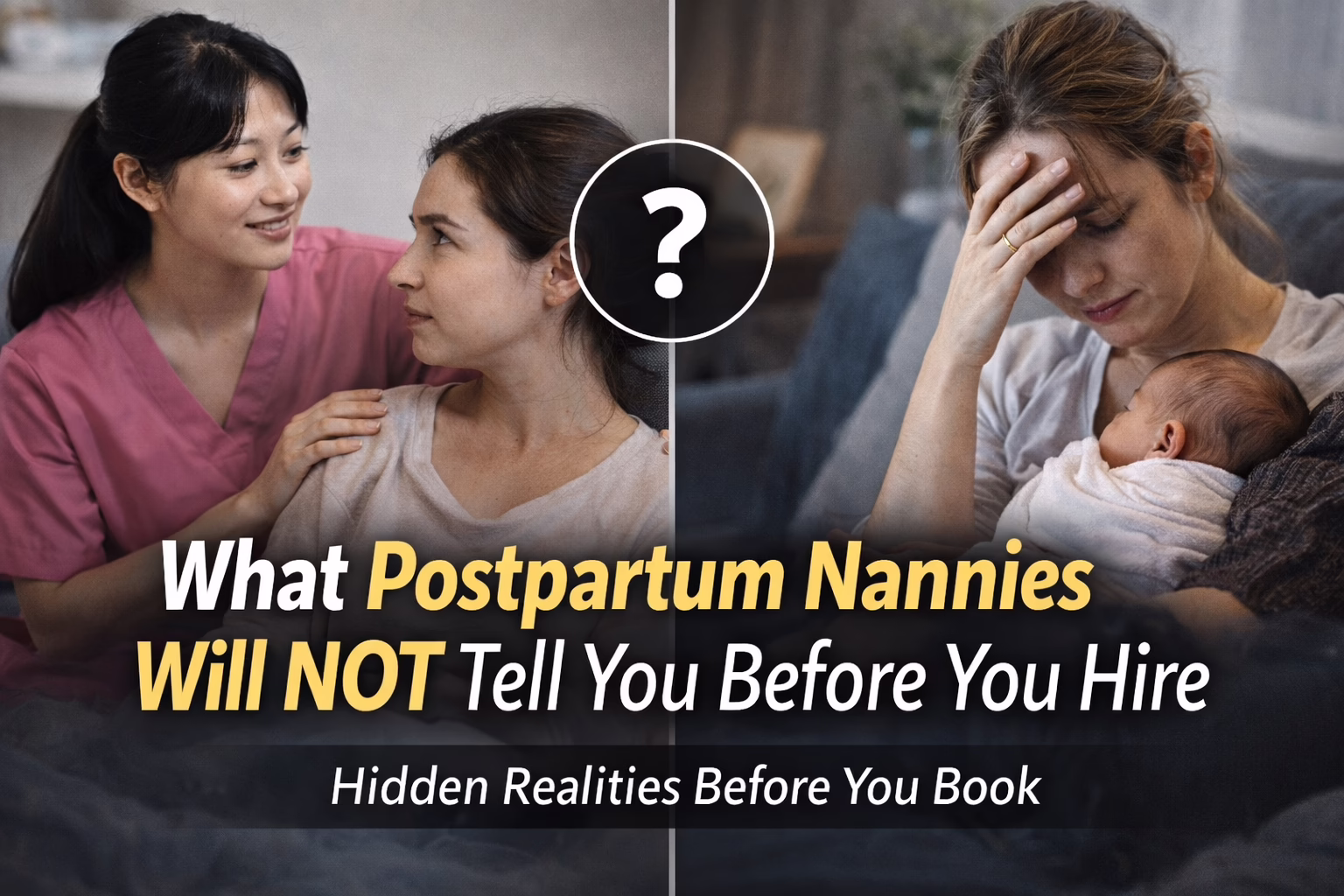 Asian postpartum nanny speaking with a new mother, illustrating hidden considerations families should know before hiring a postpartum nanny