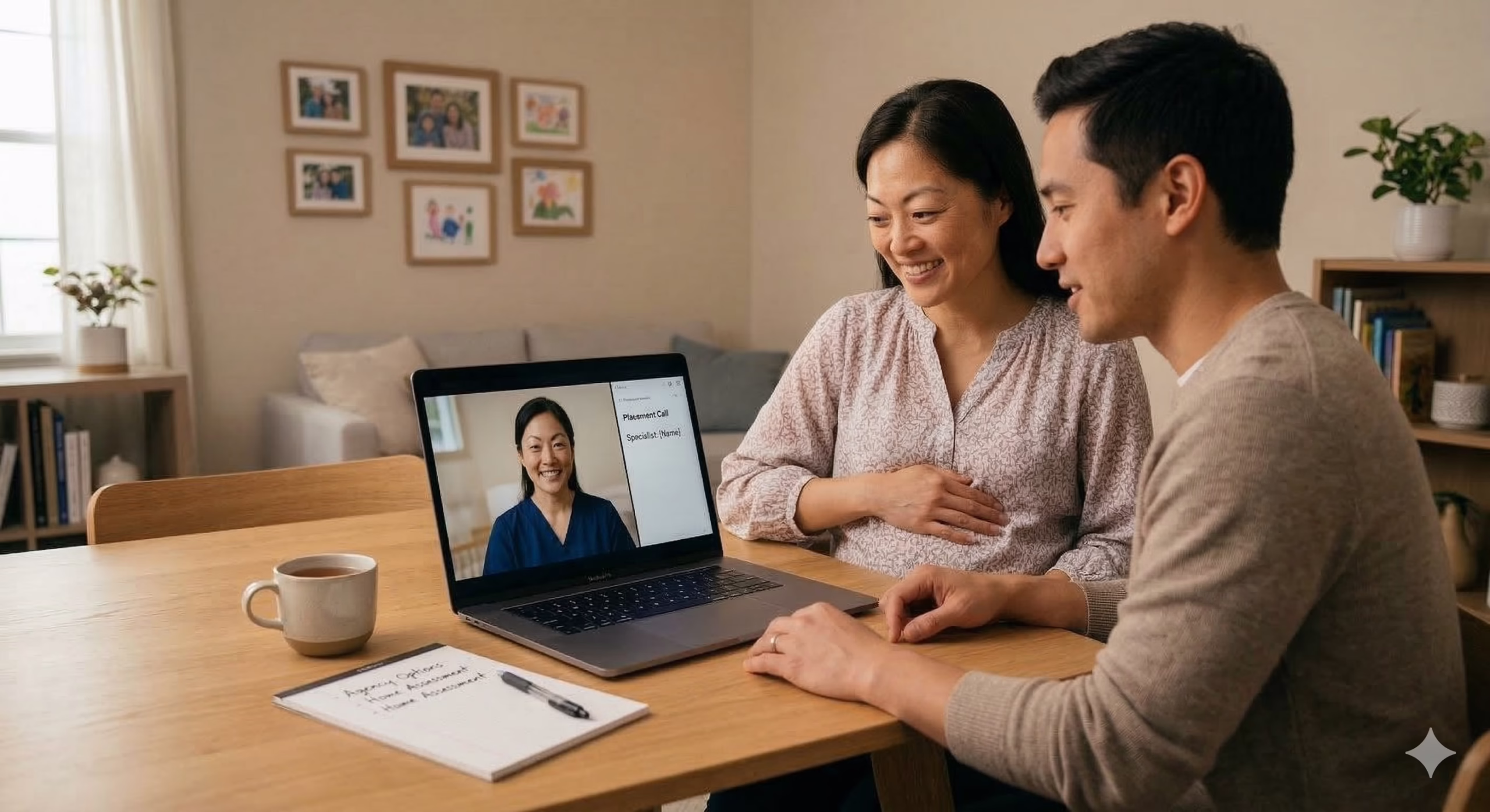 Family consultation with a My Asian Nanny placement specialist discussing caregiver options at a dining table